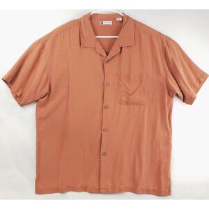 Bachrach Shirt Mens 2XL Orange 100% Silk Short Sleeve Pocket Classic Button-Up